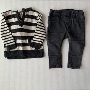 SET of Baby H&M hooded striped sweater 6-9m & grey denim jeans